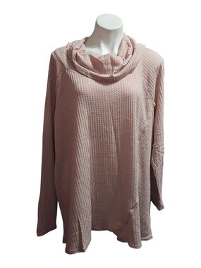 Faded Glory Waffle Knit Cowl Neck Sweater - Blush Pink